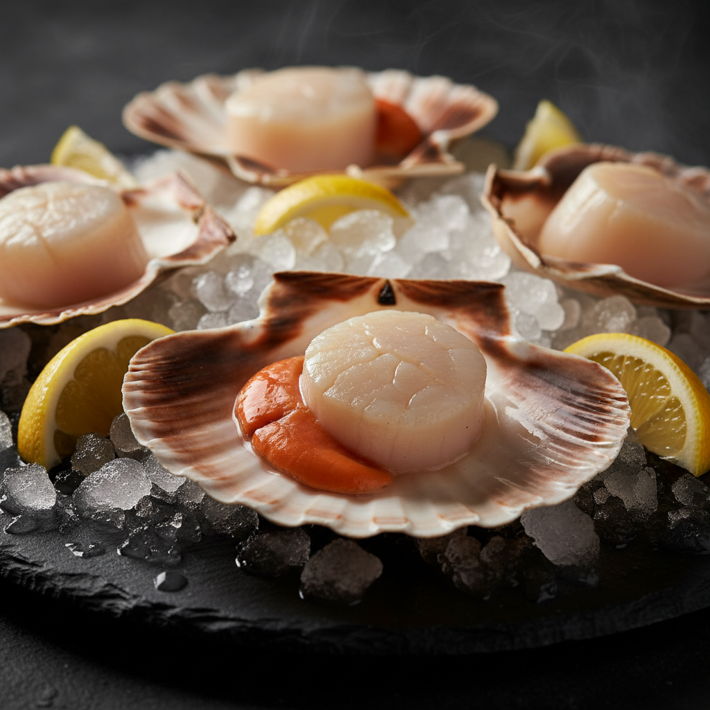 Fresh Cornish king scallops in the half shell