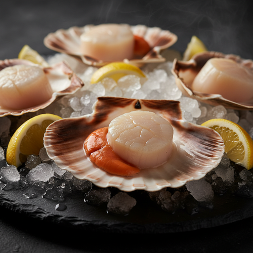 Fresh Cornish king scallops in the half shell